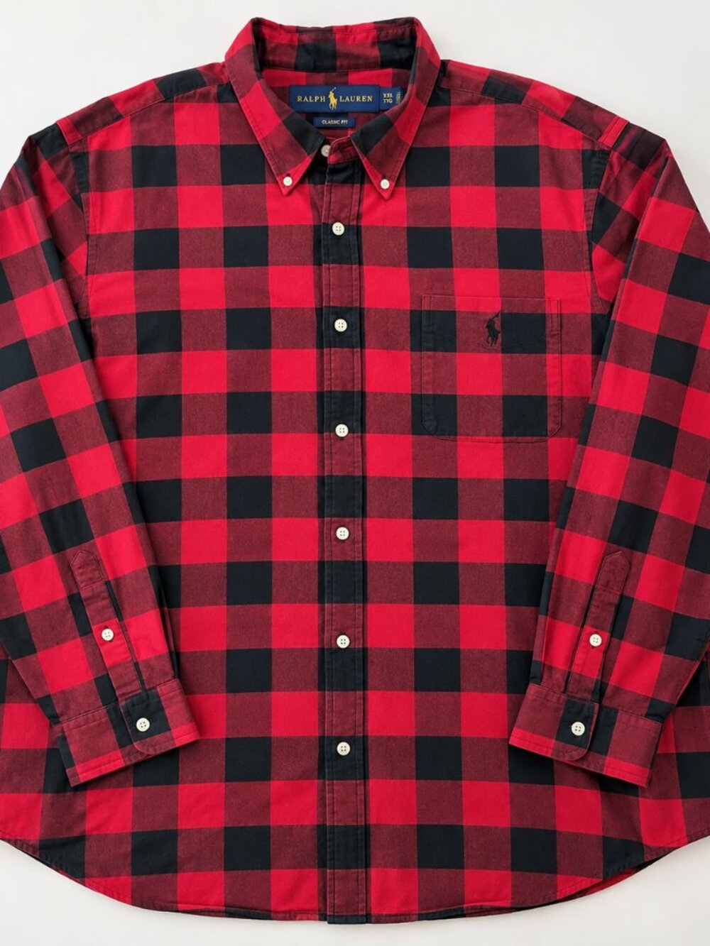Polo Ralph Lauren Shirt Men XXL Red Black Buffalo Check Flannel Classic Fit Pony